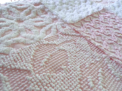lovely pink & white vintage chenille fabric squares, set of 16 pretty 6" quilt blocks for sewing, crafts, patchwork pillows, quilting