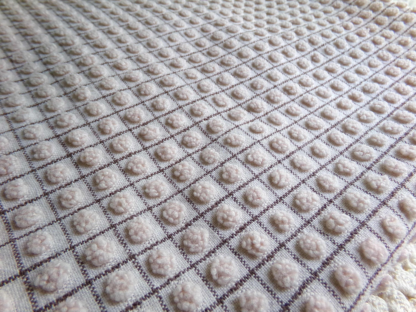 Micro Mocha Pops Vintage Chenille Fabric, Neutral Chocolate Grids, 24" x 20" Piece, Cute material for quilts, pillows, bags, doll clothes