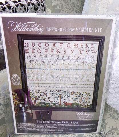 Rare THE FARM Vintage Sampler Embroidery Kit Paragon Stitchery S-7201 Belgian Linen Canvas