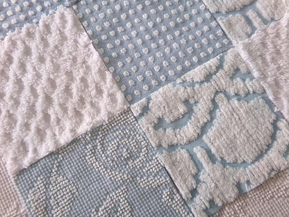 coastal chill chenille fabric squares, cool blue & white dot, diamond geometric patterns, set of 16 vintage quilt blocks 6" each for sewing