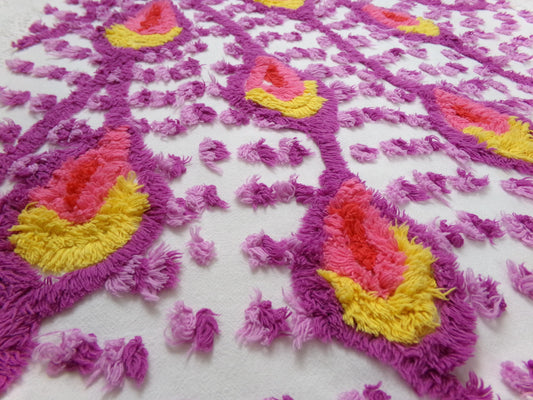 bold dimensional peacock feathers vintage chenille bedspread fabric 20" x 20"