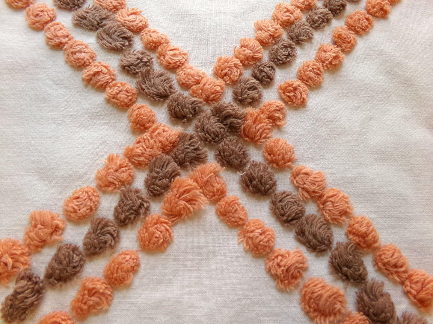 Vintage Boho Style Chenille Fabric, 27" x 24" Cut Piece of Cotton Sewing Material, Pumpkin Spice & Nutmeg Wideset Lattice Design