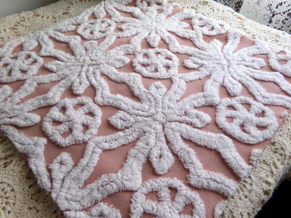 Plush Snowflake Pinwheel Vintage Chenille Fabric, 15x28" Sewing Quilt Textile