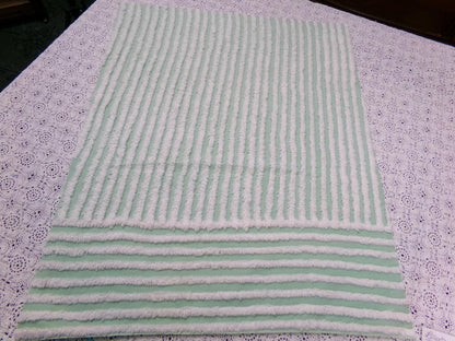 Vintage Chenille Bedspread Fabric, White Multidirectional Stripe Mint Green 18x24"