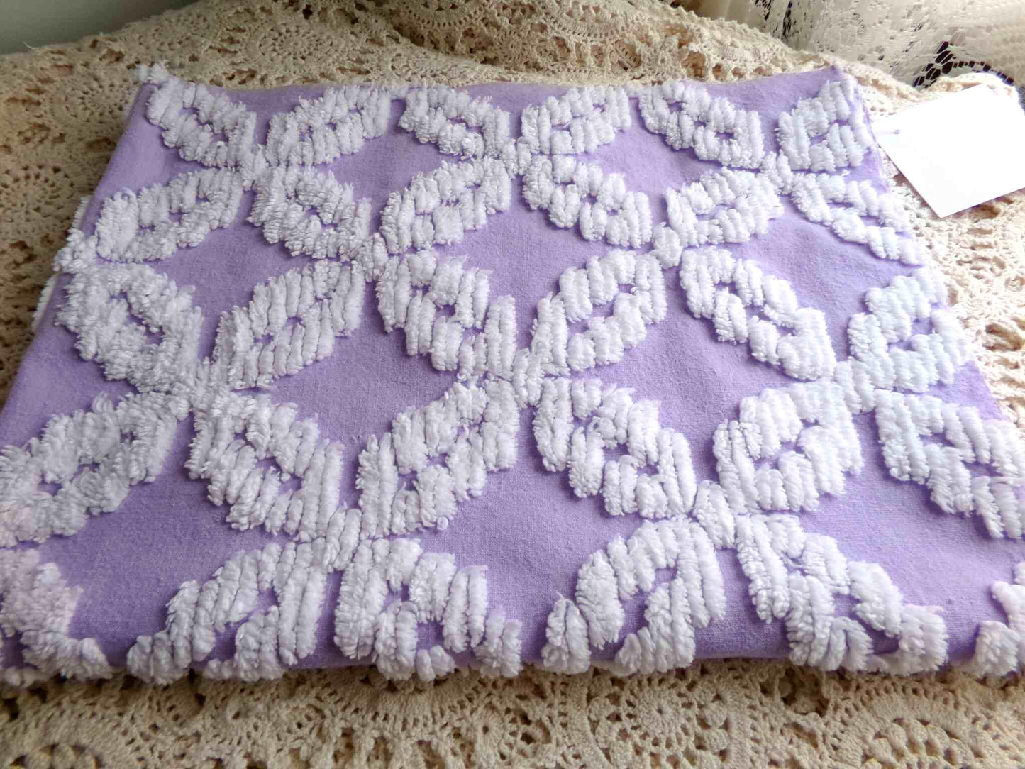 Sculpted Lavender Petals Vintage Cotton Chenille Fabric, Geometric Floral Design, 20" x 24" inch Piece, Lovely in Springtime Quilts, Pillows