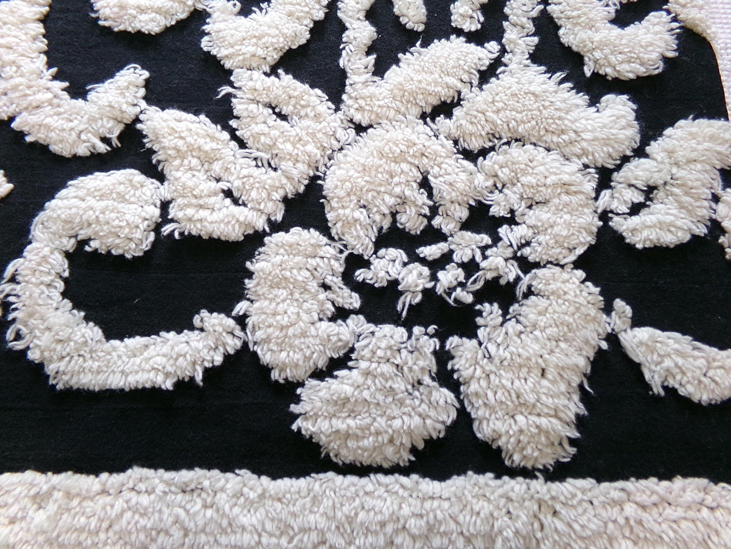 Gothic Black Cream Rose Vintage Chenille Fabric, 20" x 25" Inch Piece, Beautiful Material for Pillows