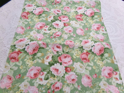 Vintage Cotton Quilt Fabric English Rose Floral Pink Green Shabby Chic Cottage 30" x 36"