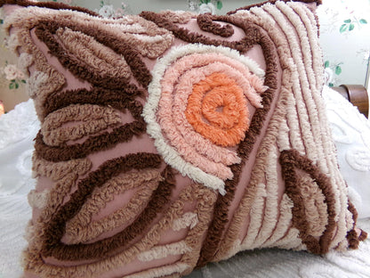 Sunset Rose Boho Vintage Chenille Pillow Cover & Insert, 13" x 14" inches, Handmade Decorative Accent Pillow, Hippie Home Decor