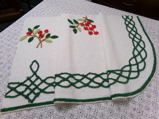 Farmhouse Cherry Vintage Chenille Bedspread Fabric 19x27" Piece