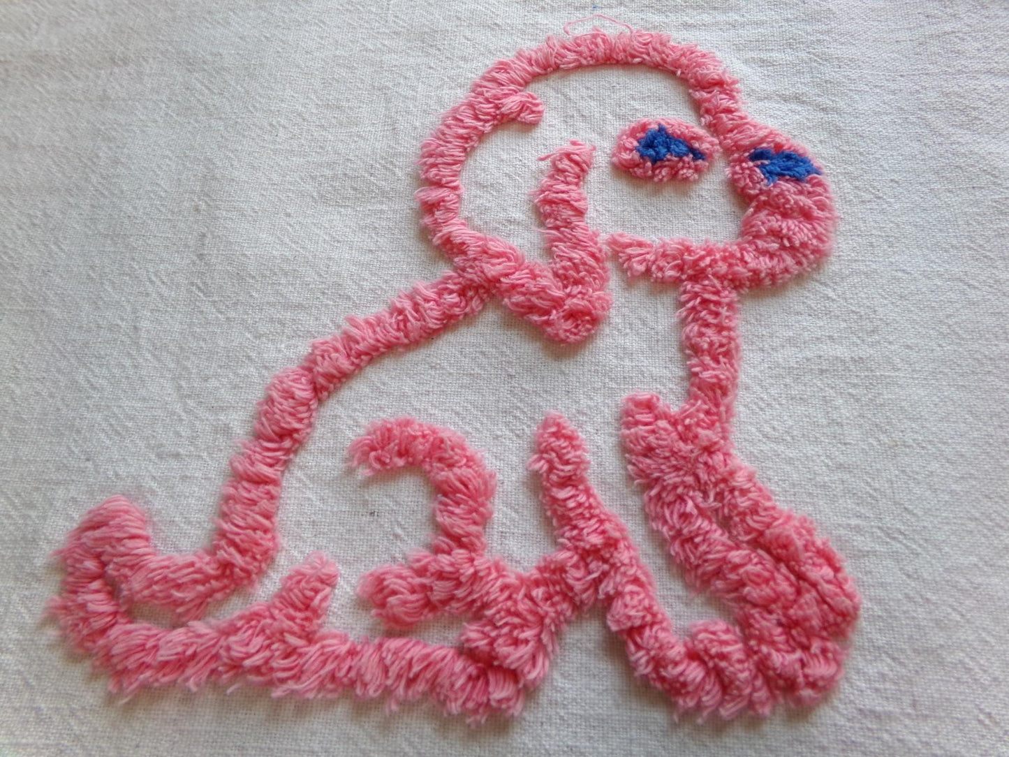 Cutest Pink Puppy Dogs Vintage Chenille Fabric, 4 Puppies on Cotton Feedsack, 22" x 28" Piece, Upcycle into Handmade Quilts, Pillows