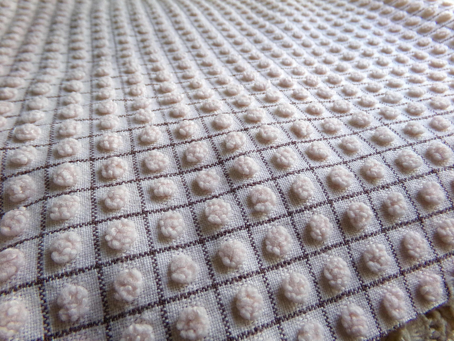 Micro Mocha Pops Vintage Chenille Fabric, Neutral Chocolate Grids, 24" x 20" Piece, Cute material for quilts, pillows, bags, doll clothes