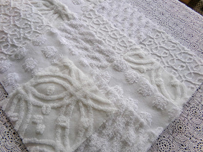 Weathered Whites Vintage Chenille Fabric Squares, 17 Blocks, 6" x 6" inch, Neutral Shades of Classic White