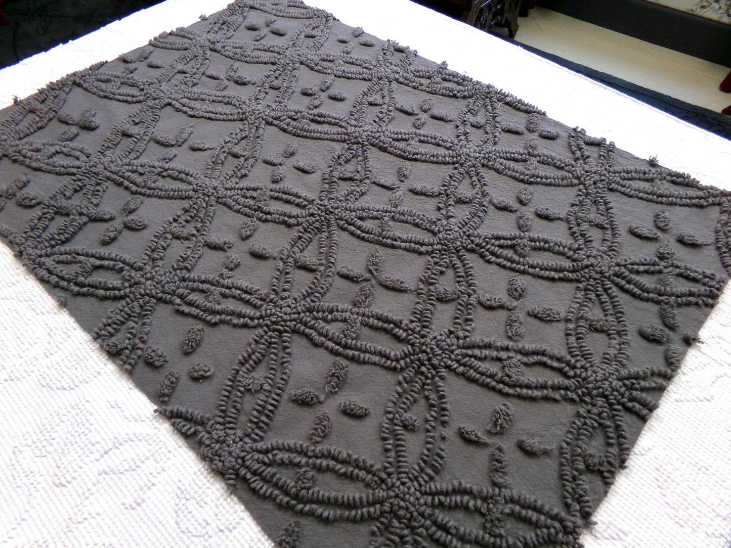mystic moody grey chenille fabric, 18" x 25" piece of modern vintage style cotton sewing material, upcycle into pillows, quilts