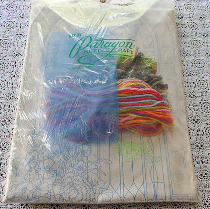 STAINED GLASS WINDOW Vintage Crewel Stitchery Kit, Paragon Needlecraft 0515, Design by Georgia Ball