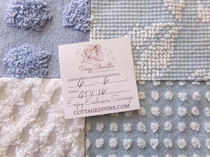 blue chenille fabric squares, set of 16 vintage 6" quilt blocks in coastal blues & white textures