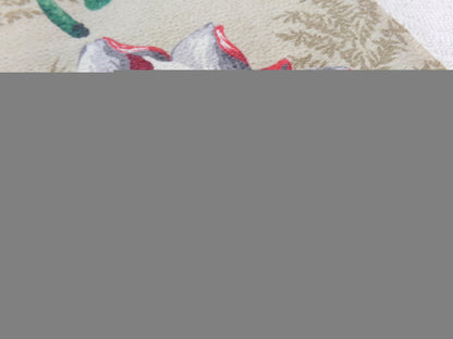 Vintage Barkcloth Fabric 16x27" Floral Magnolia Bloom Red White Green Tan