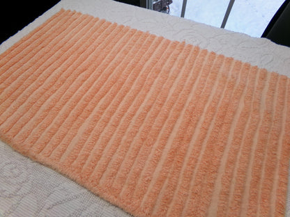 Peach Vintage Chenille Bedspread Fabric, Plush Tufted Lines, 16" x 28" piece