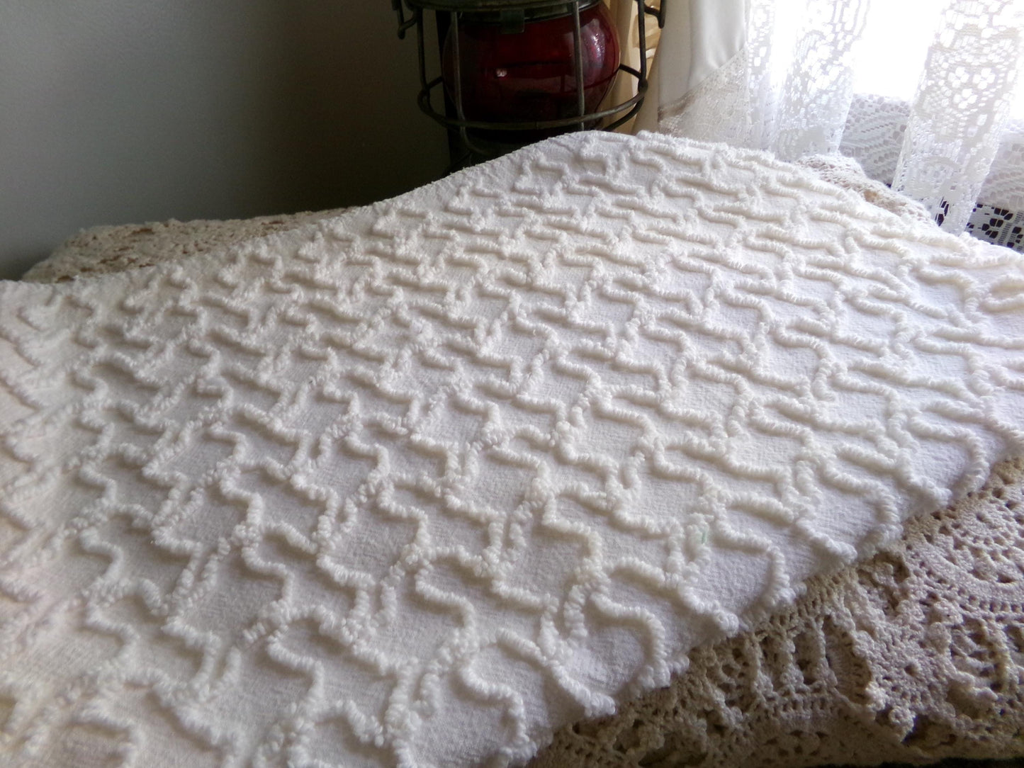 Neutral Cream Vintage Chenille Fabric, Texturized Squiggle Cotton Material, 20" x 25" inch Piece, Neutral Vintage Fabric for Quilts, Pillows