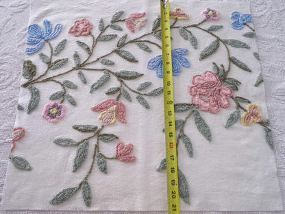 Boho Wildflowers Vintage Chenille Fabric, Natural Vining Rose Florals, 20" x 22" piece