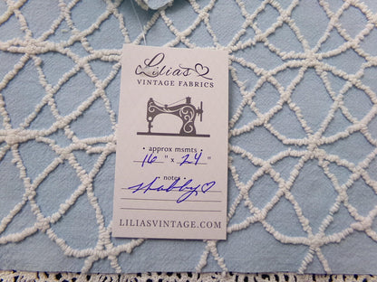 Blue Vintage Chenille Fabric, White Skinny Petite Wedding Rings 16x24" Piece
