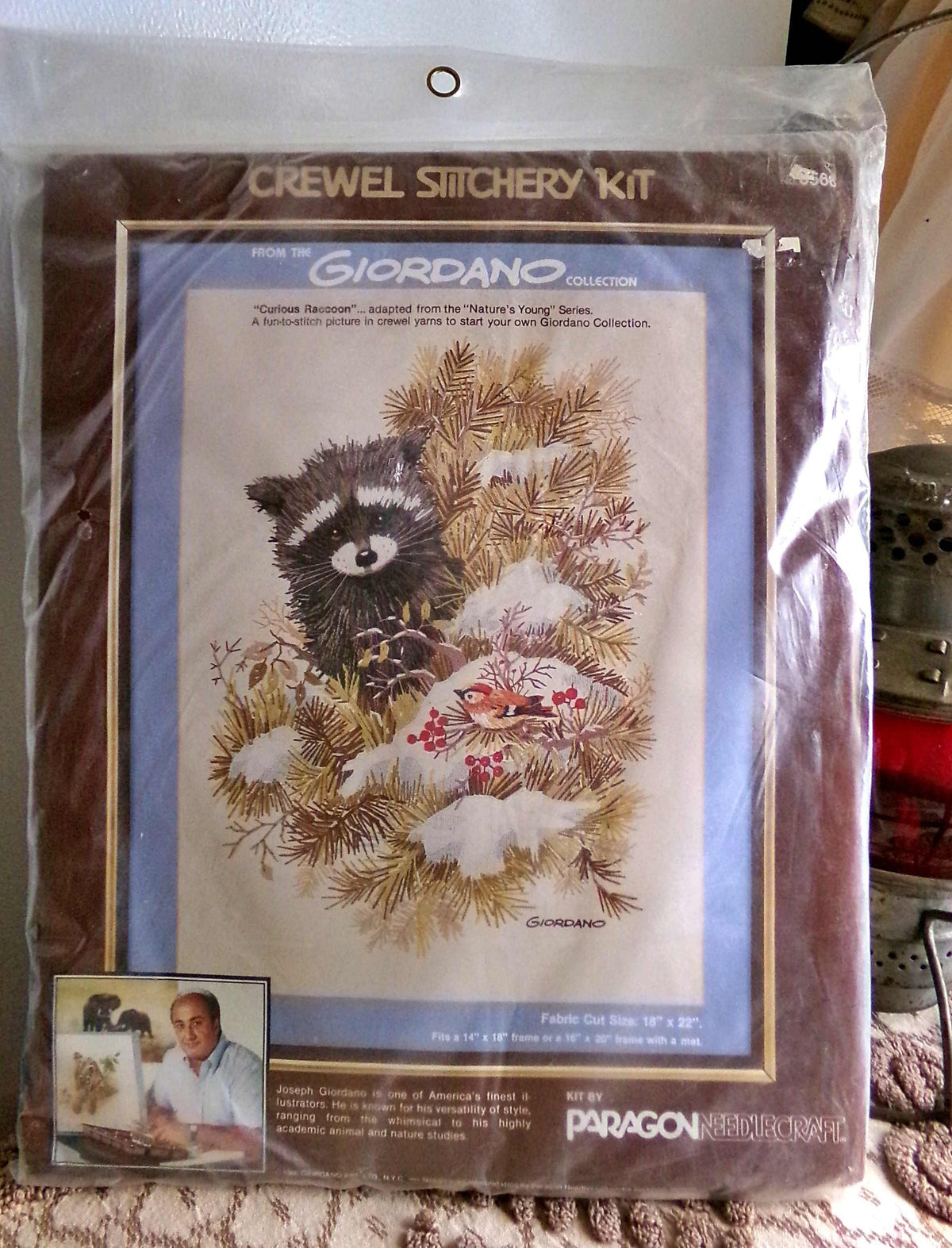 CURIOUS RACCOON Crewel Embroidery Kit, Vintage Paragon 0566 Stitchery Joseph Giordano