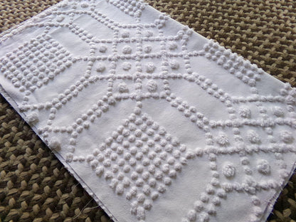 celestial white vintage chenille fabric, vintage geometric piece of cotton sewing material for quilts, pillows, wall hangings, 23" x 28"