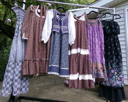 VTG PRAIRIE DRESSES GUNNE SAX, CANDI JONES, STARINA RESELLER LOT of 6 1970s Boho