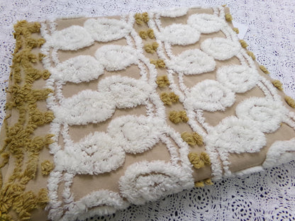 Vintage Chenille Fabric, Creamy Caramel White Dot Swirl Design 12x38" Pc