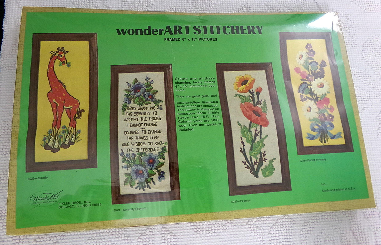 GIRAFFE Vintage Crewel Kit, WonderArt Embroidery 5026, Boho Kitsch 70s Wall Hanging