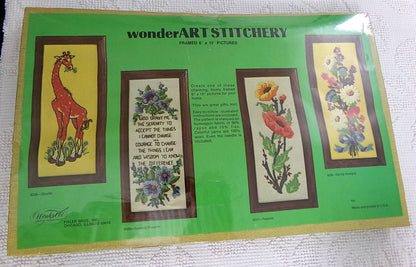 GIRAFFE Vintage Crewel Kit, WonderArt Embroidery 5026, Boho Kitsch 70s Wall Hanging
