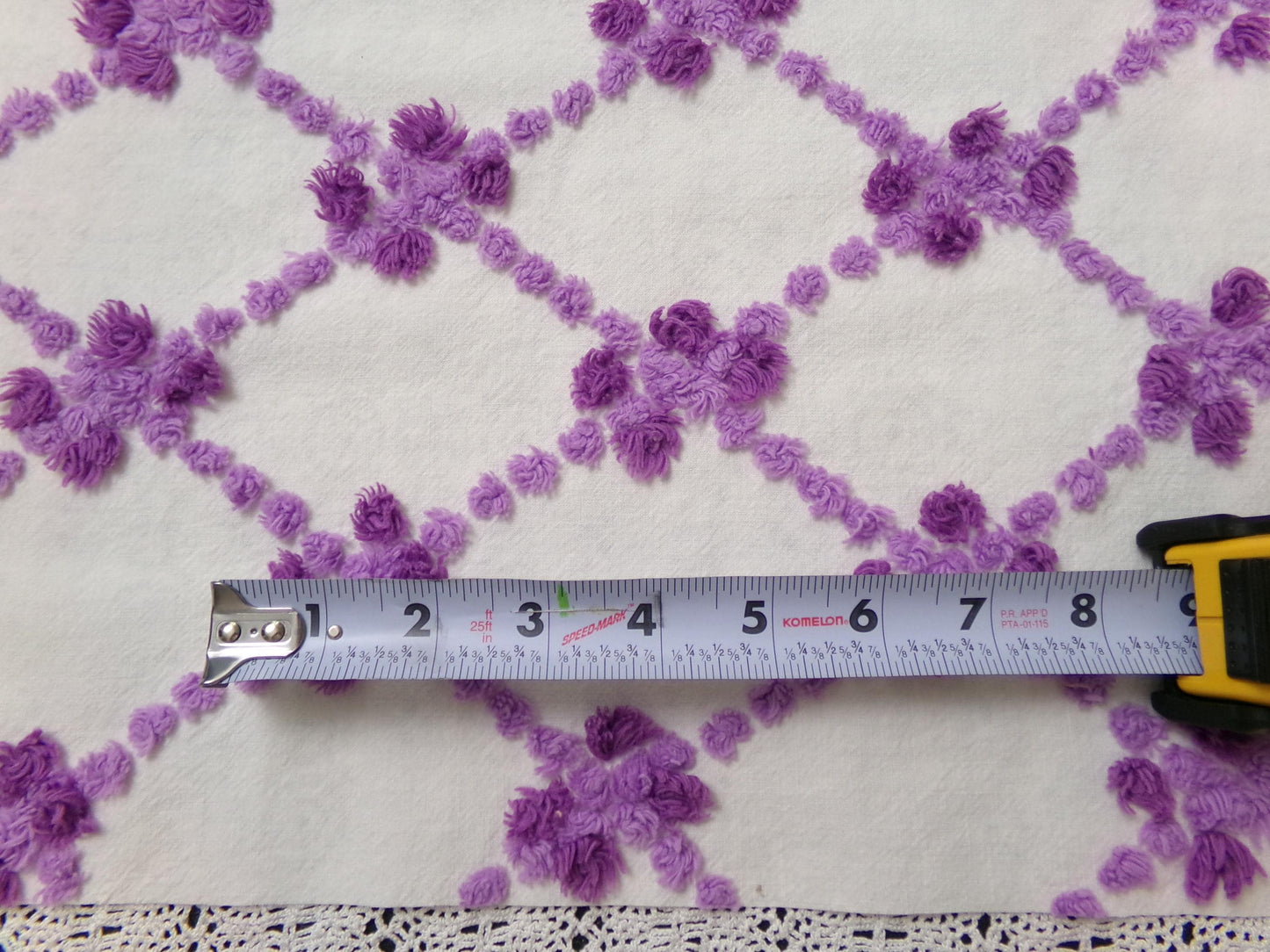 Crocus Buds in Snow Vintage Chenille Fabric, Purple & White 20" x 24" piece
