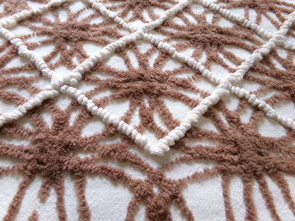 shabby cozy brown vintage chenille fabric, contrast stripe spider tuft design, 23" x 29" piece sewing & quilt material