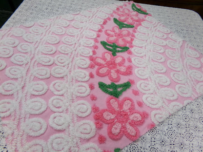SweetPea Pink Floral Arc Vintage Chenille Bedspread Fabric, 20" x 25" piece