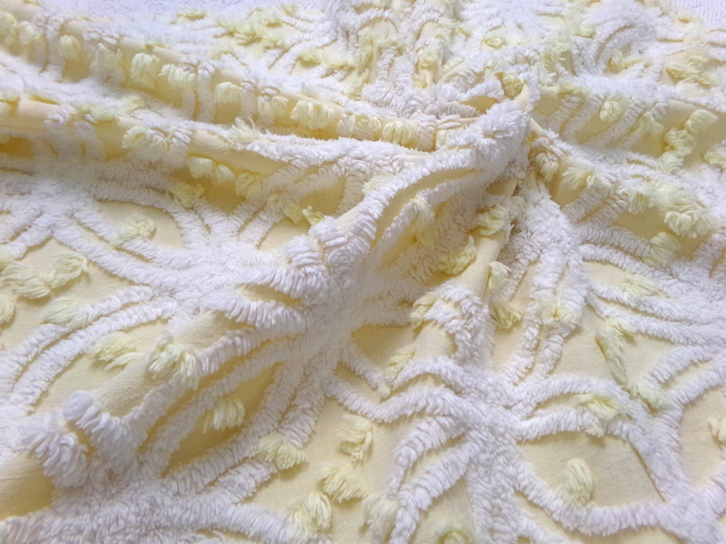 Vintage Sunny Yellow Chenille Fabric Piece, Textured Sewing & Quilt Material 18" x 24"