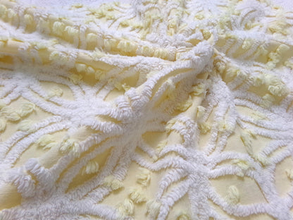 Vintage Sunny Yellow Chenille Fabric Piece, Textured Sewing & Quilt Material 18" x 24"
