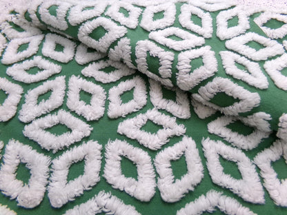 White Snowflake Vintage Chenille Fabric, Christmas Green 17.5x26" Piece