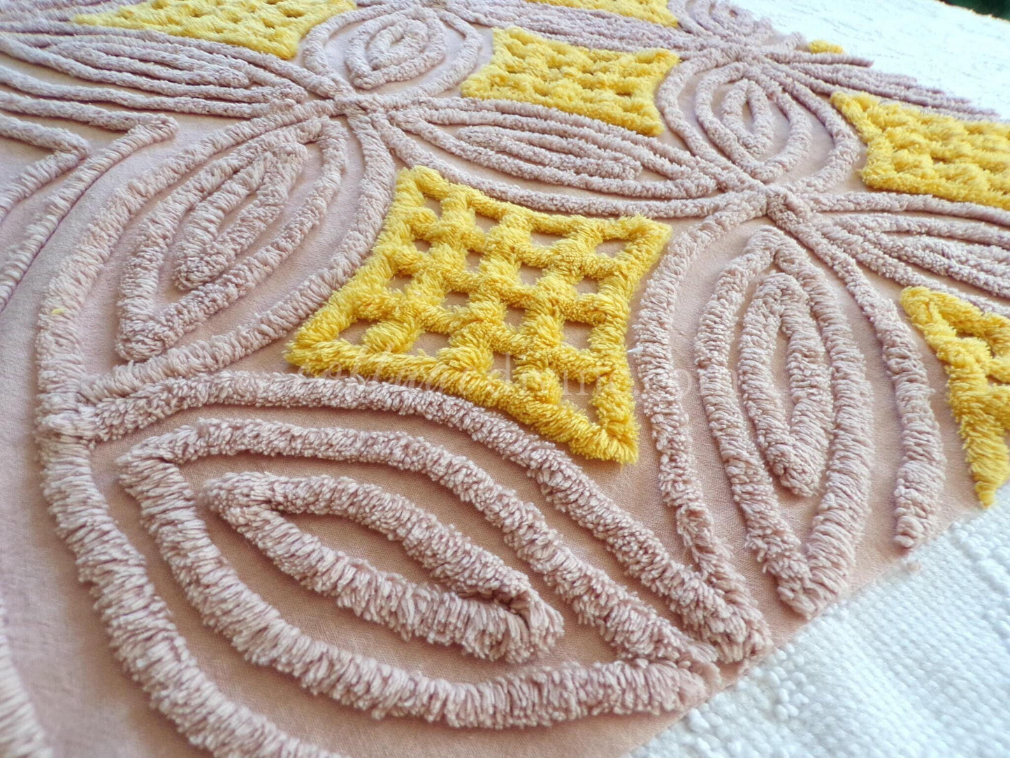 mocha sunrise vintage chenille fabric, diamond waffle tuft wedding ring design, 22" x 26" piece of quilt material for sewing & crafts
