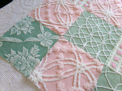 enchanted garden vintage woven & chenille fabric squares, set of 16 pink jade 6" quilt blocks for crafts, sewing, diy pillow covers