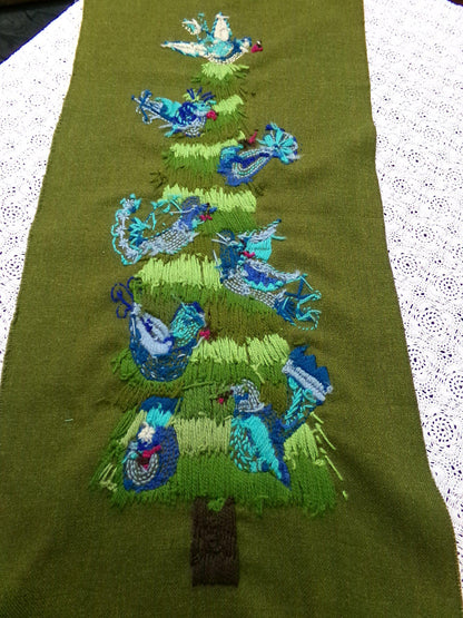 BIRD TREE Crewel Wall Hanging Embroidery Finished Vintage Paragon 0879 Rare Folk Art Birds