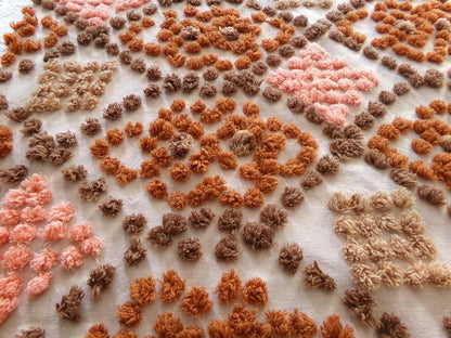 boho vintage chenille fabric, earthtones toasted brown, rust, sunset peach, 21" x 24" cut piece hippie style cotton sewing material