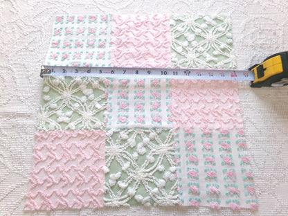 Vintage Patchwork Chenille Fabric Craft Panel, 16" Square, Cottage Style DIY Pillows