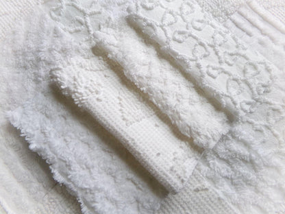white vintage 6" chenille squares, set of 12 quilt blocks in a classic selection of popular patterns for sewing & crafts