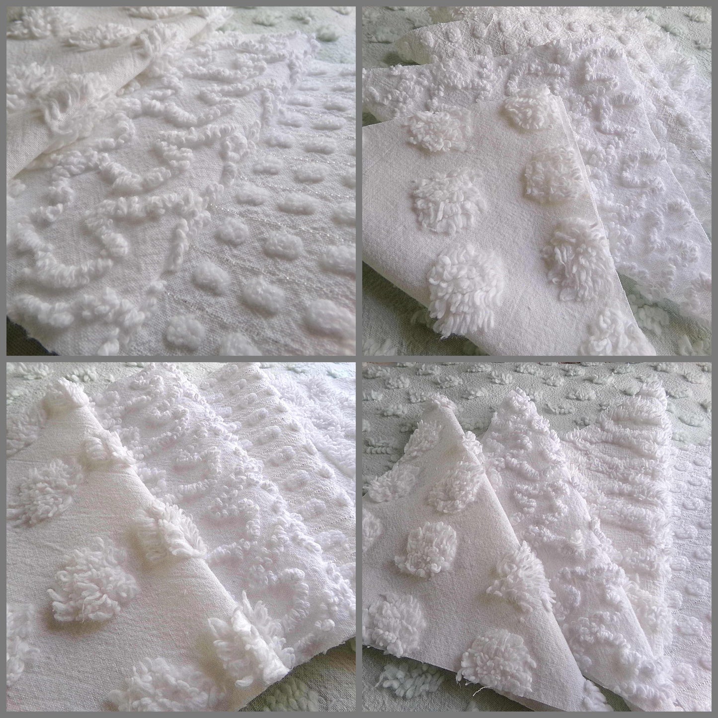 Silent Snowfall Vintage Chenille Fabric Squares, Set of 16 White 6" Cotton Chenille Quilt Blocks for crafting, sewing