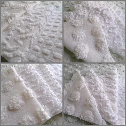 Silent Snowfall Vintage Chenille Fabric Squares, Set of 16 White 6" Cotton Chenille Quilt Blocks for crafting, sewing