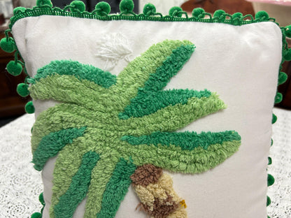 Palm Tree Vintage Chenille Pillow Cover Reversible 12" Square, Tropical Bungalow