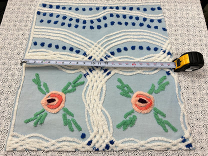 Coastal Blue Vintage Chenille Bedspread Fabric Floral 23x21" Piece
