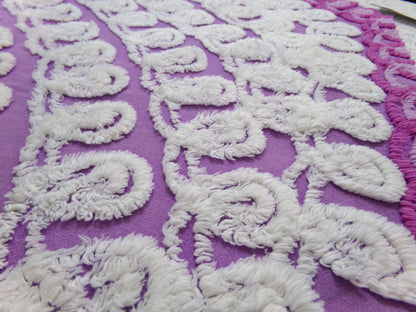Shabby Purple & White Vintage Chenille Fabric 18 x 20" Curlicue Geometric Boho Quilt Sewing Material