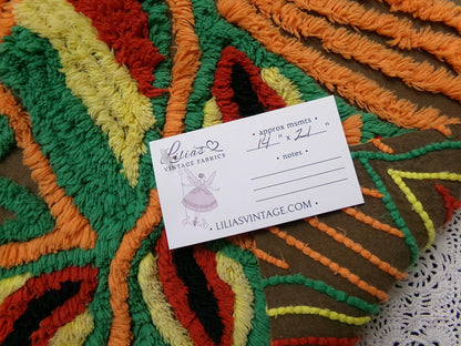 peacock vintage chenille bedspread fabric boho bird brown orange 14x21" small piece