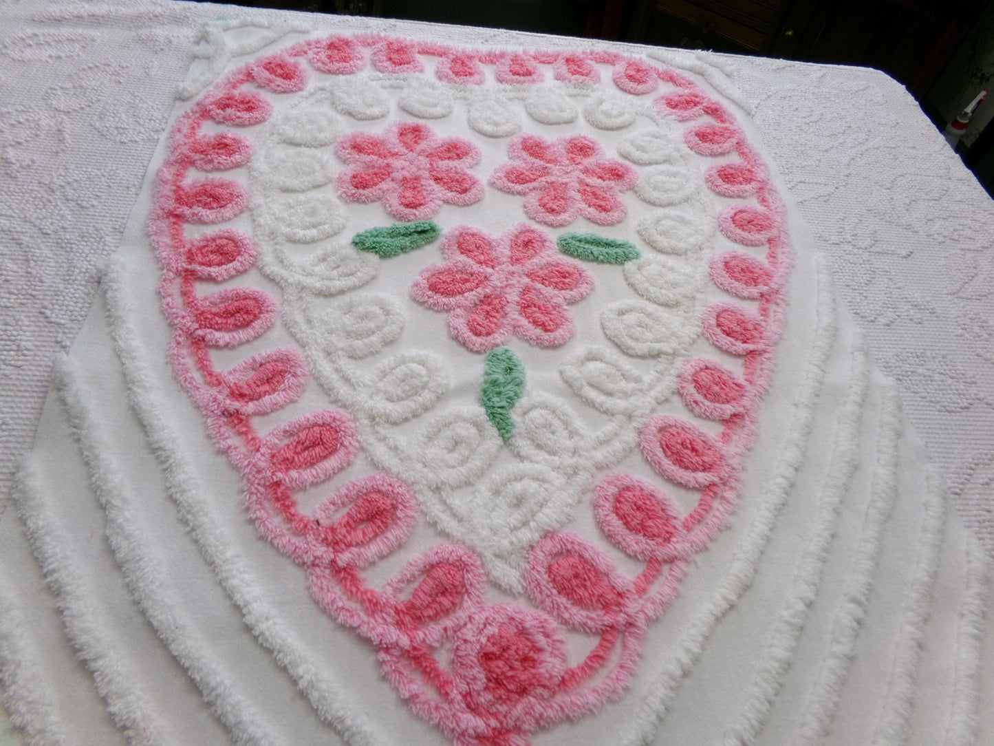 Sweet Heart Pink Vintage Chenille Fabric: Romantic Valentine Design 18" x 27" Piece Sewing Material for Quilts & Crafts