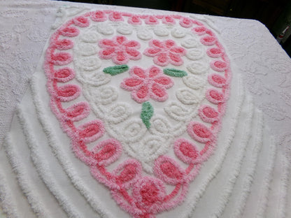 Sweet Heart Pink Vintage Chenille Fabric: Romantic Valentine Design 18" x 27" Piece Sewing Material for Quilts & Crafts
